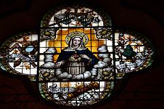 41 Stained Glass Image Of Virgin Mary With Justice, Prudence, Fortitude, Temperance In Salta Cathedral
